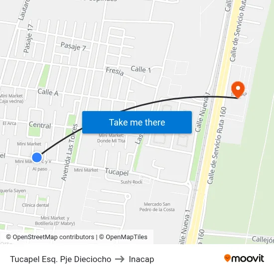 Tucapel Esq. Pje Dieciocho to Inacap map