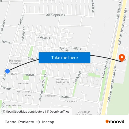 Central  Poniente to Inacap map