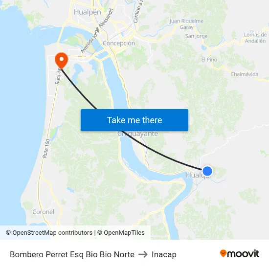 Bombero Perret Esq Bio Bio  Norte to Inacap map