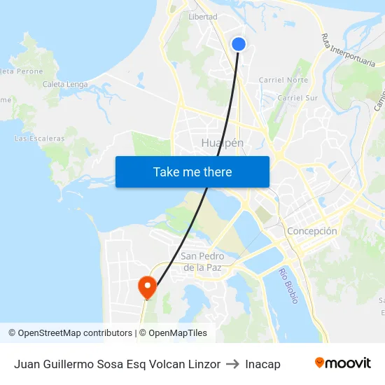 Juan Guillermo Sosa Esq Volcan Linzor to Inacap map