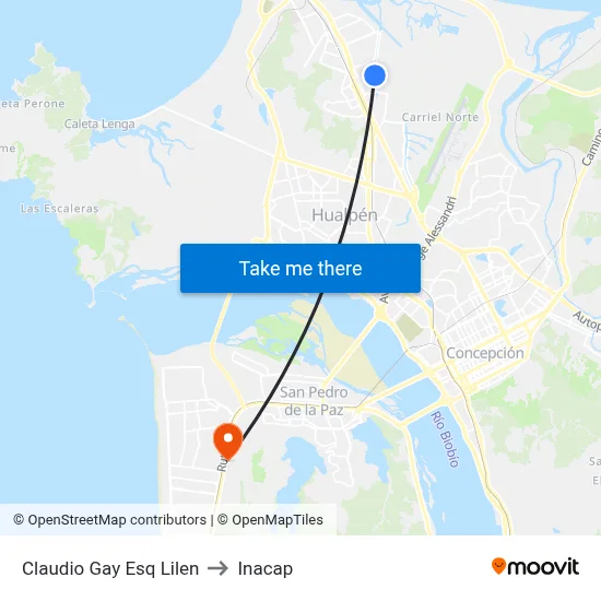 Claudio Gay Esq Lilen to Inacap map