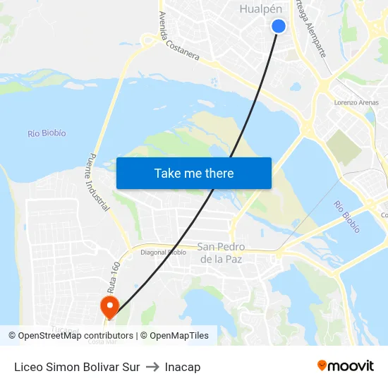 Liceo Simon Bolivar  Sur to Inacap map