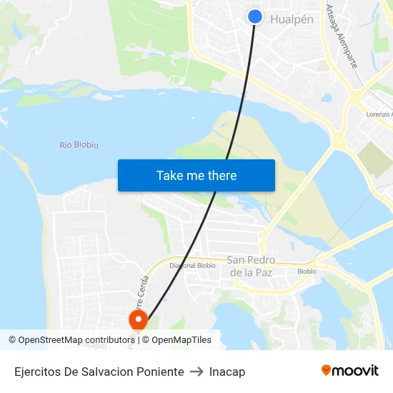 Ejercitos De Salvacion  Poniente to Inacap map