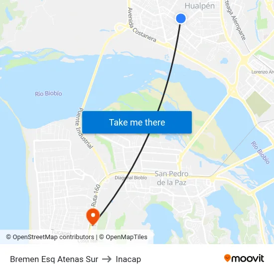 Bremen Esq Atenas  Sur to Inacap map
