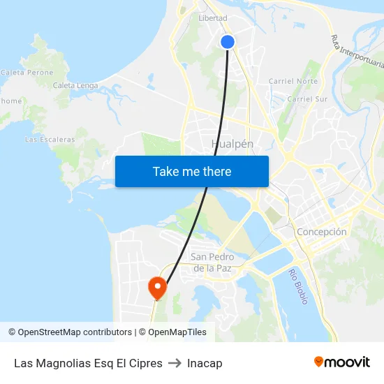 Las Magnolias Esq El Cipres to Inacap map