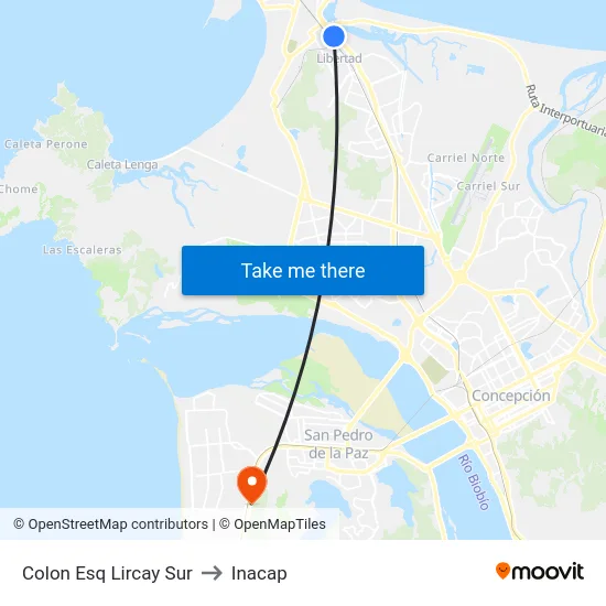 Colon Esq Lircay Sur to Inacap map