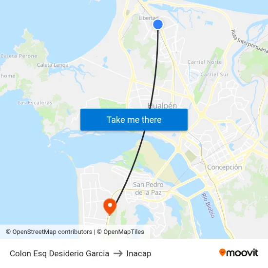 Colon Esq Desiderio Garcia to Inacap map