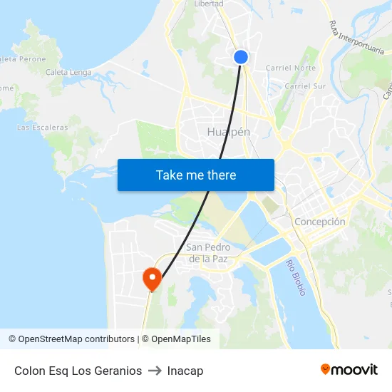 Colon Esq Los Geranios to Inacap map