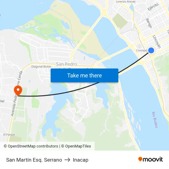 San Martín Esq. Serrano to Inacap map