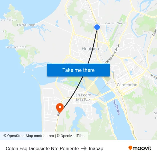 Colon Esq Diecisiete Nte  Poniente to Inacap map