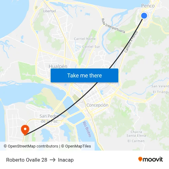 Roberto Ovalle 28 to Inacap map