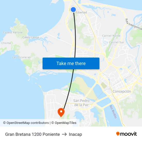 Gran Bretana 1200  Poniente to Inacap map