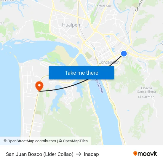 San Juan Bosco (Lider Collao) to Inacap map