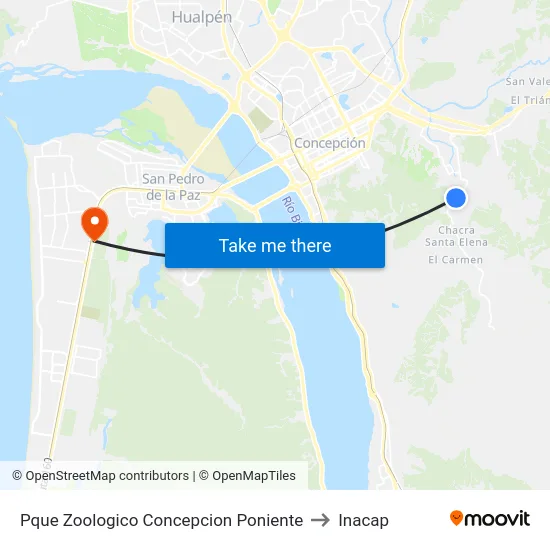 Pque Zoologico Concepcion  Poniente to Inacap map