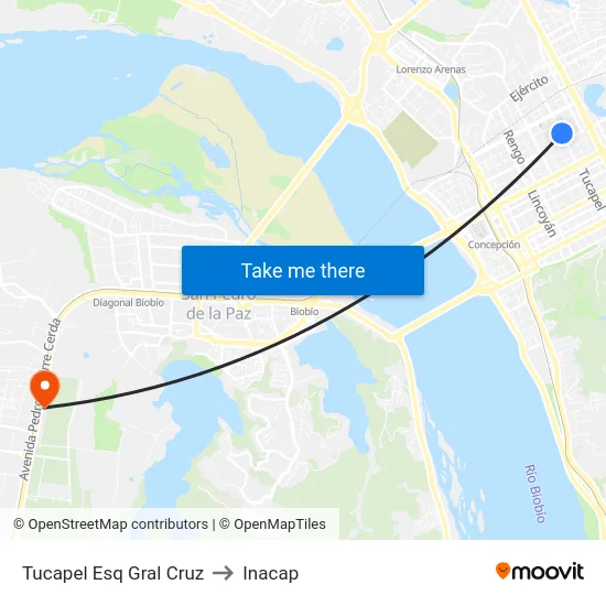 Tucapel Esq Gral Cruz to Inacap map