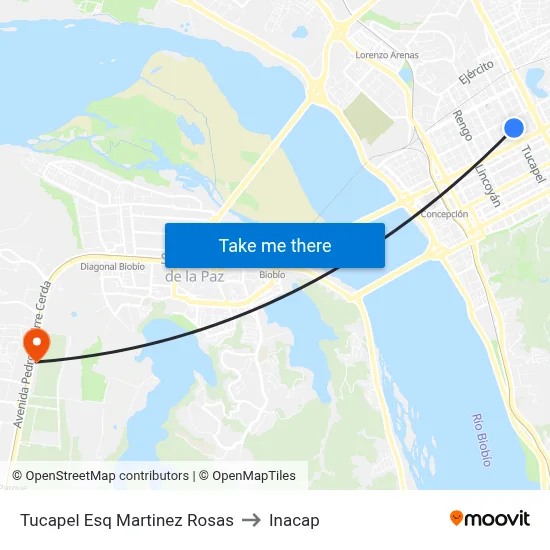 Tucapel Esq Martinez Rosas to Inacap map