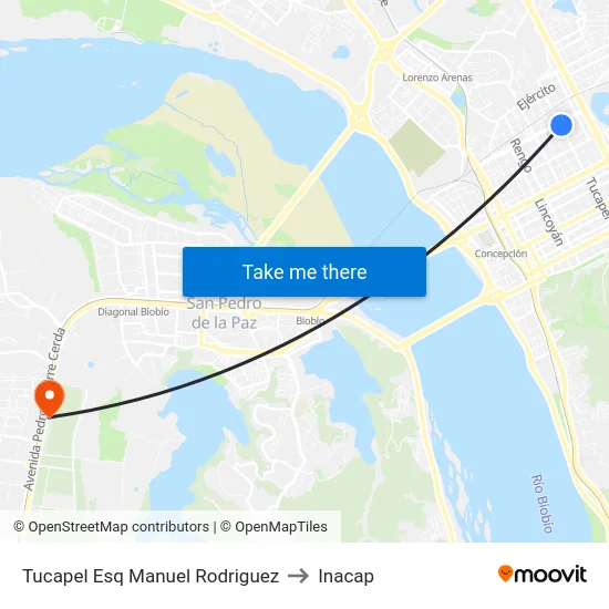 Tucapel Esq Manuel Rodriguez to Inacap map