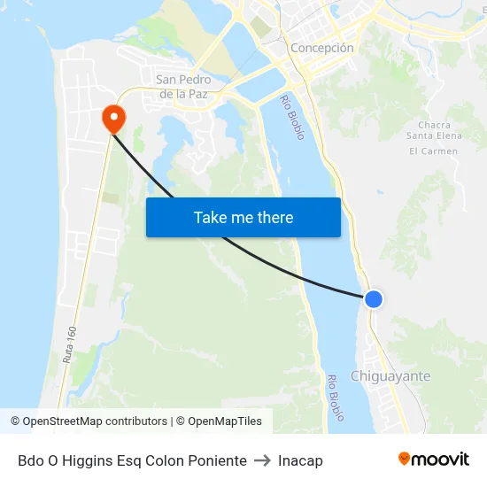 Bdo  O Higgins Esq Colon  Poniente to Inacap map