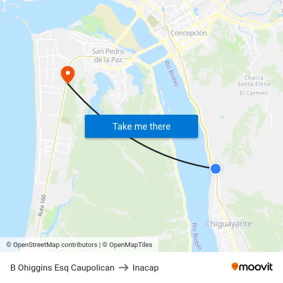B Ohiggins Esq Caupolican to Inacap map