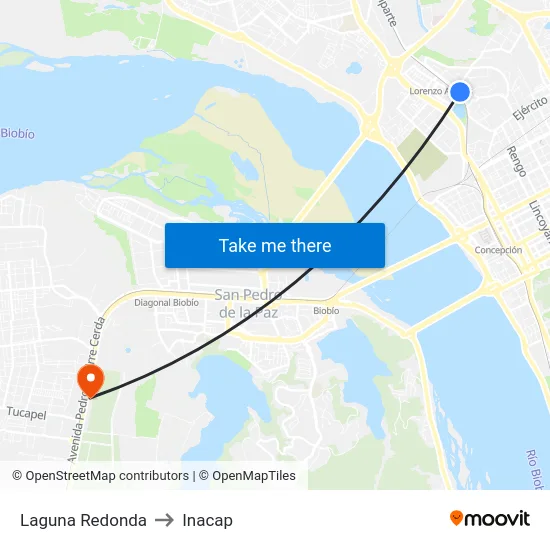 Laguna Redonda to Inacap map