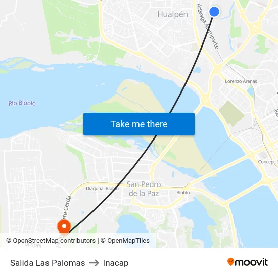 Salida Las Palomas to Inacap map