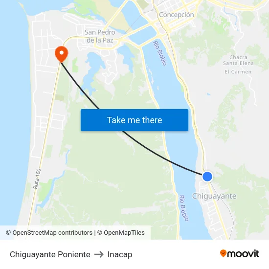Chiguayante  Poniente to Inacap map