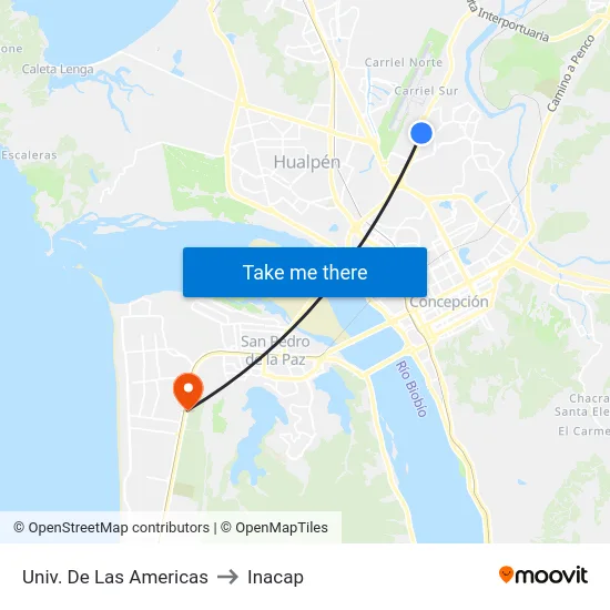 Univ. De Las Americas to Inacap map