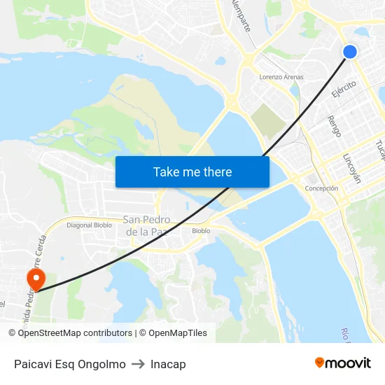 Paicavi Esq Ongolmo to Inacap map
