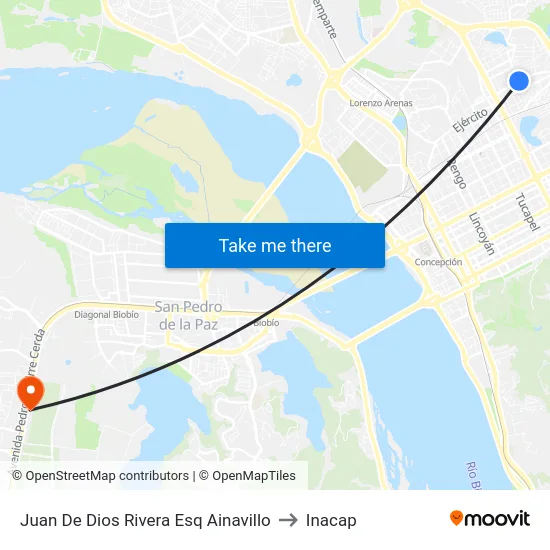 Juan De Dios Rivera Esq Ainavillo to Inacap map