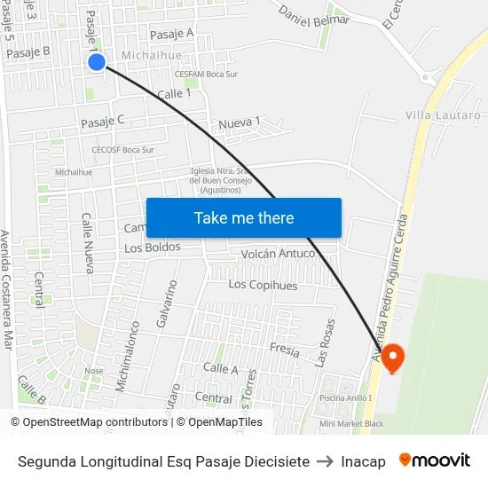 Segunda Longitudinal Esq Pasaje Diecisiete to Inacap map