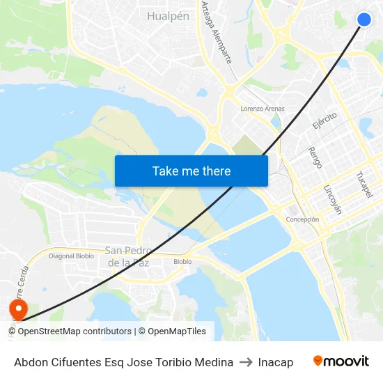 Abdon Cifuentes Esq Jose Toribio Medina to Inacap map