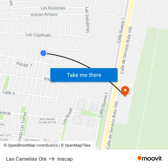 Las Camelias Ote to Inacap map