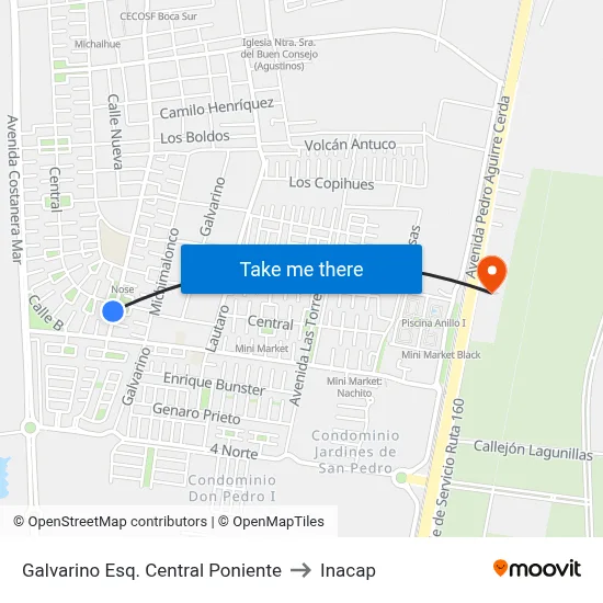 Galvarino Esq. Central Poniente to Inacap map