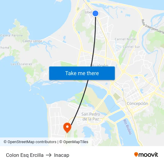 Colon Esq Ercilla to Inacap map