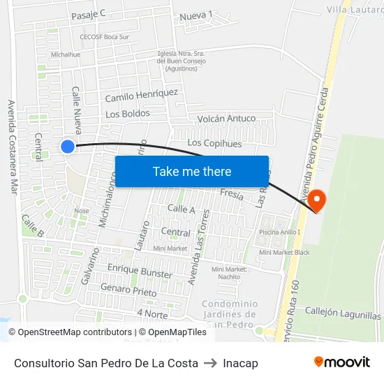 Consultorio San Pedro De La Costa to Inacap map