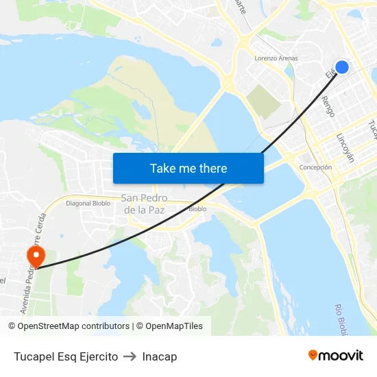 Tucapel Esq Ejercito to Inacap map