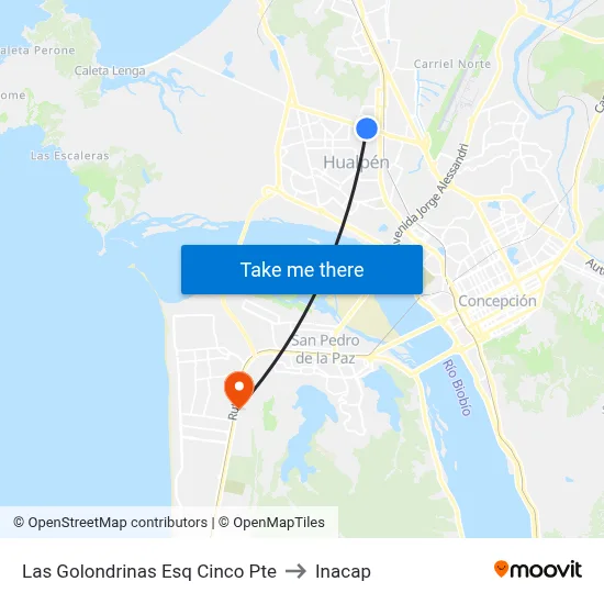 Las Golondrinas Esq Cinco Pte to Inacap map