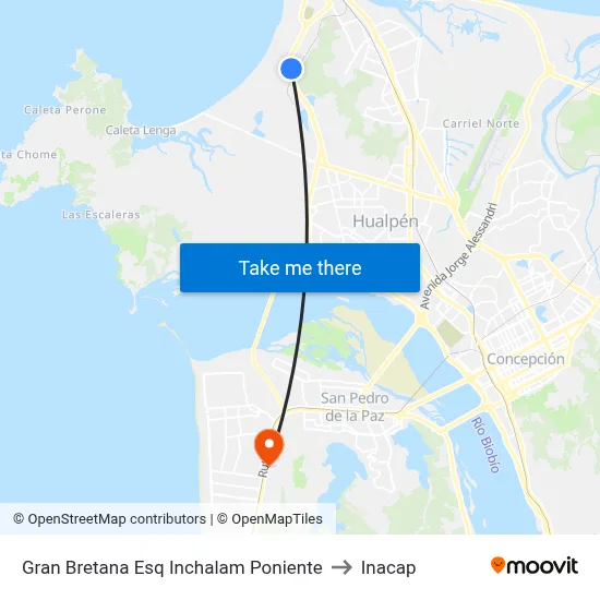 Gran Bretana Esq Inchalam  Poniente to Inacap map