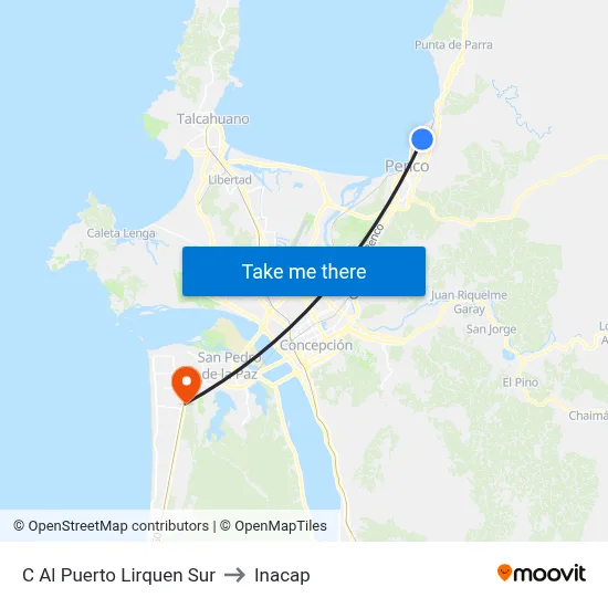 C Al Puerto Lirquen  Sur to Inacap map
