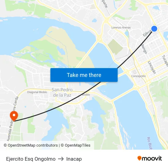 Ejercito Esq Ongolmo to Inacap map