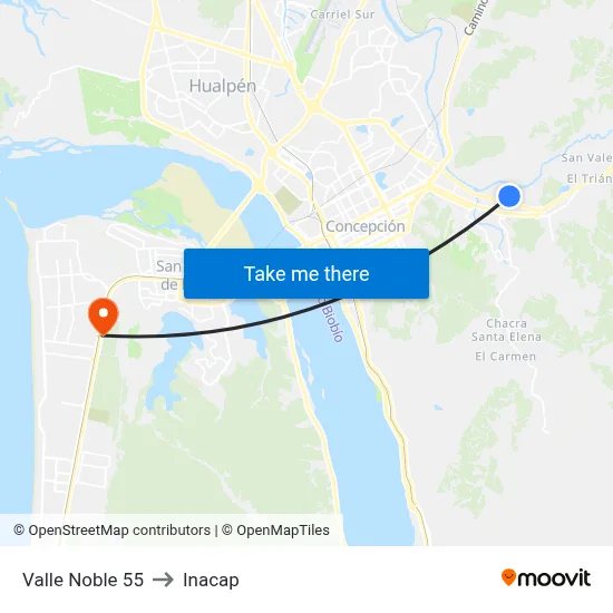 Valle Noble  55 to Inacap map