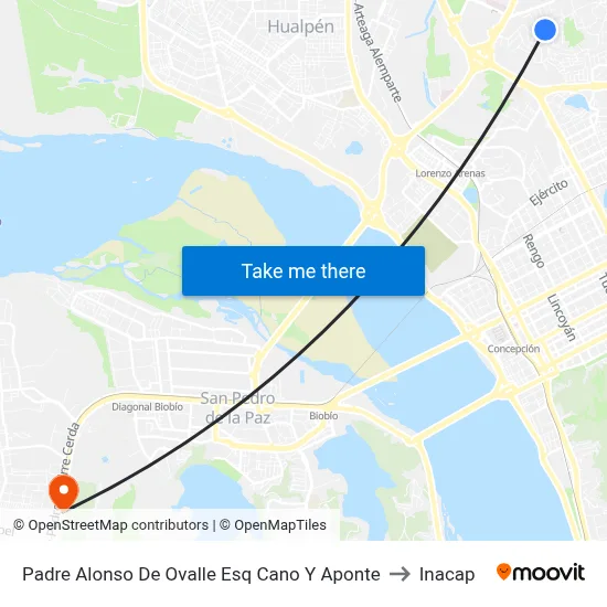 Padre Alonso De Ovalle Esq Cano Y Aponte to Inacap map