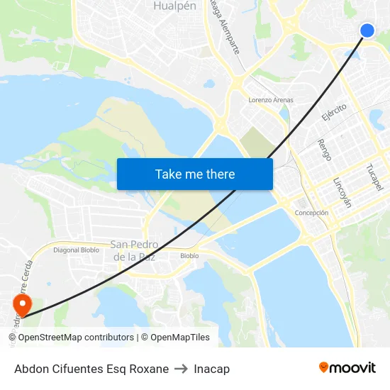 Abdon Cifuentes Esq Roxane to Inacap map