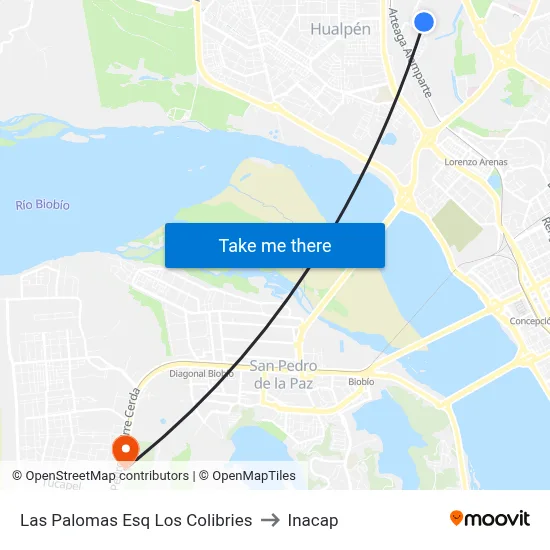 Las Palomas Esq Los Colibries to Inacap map