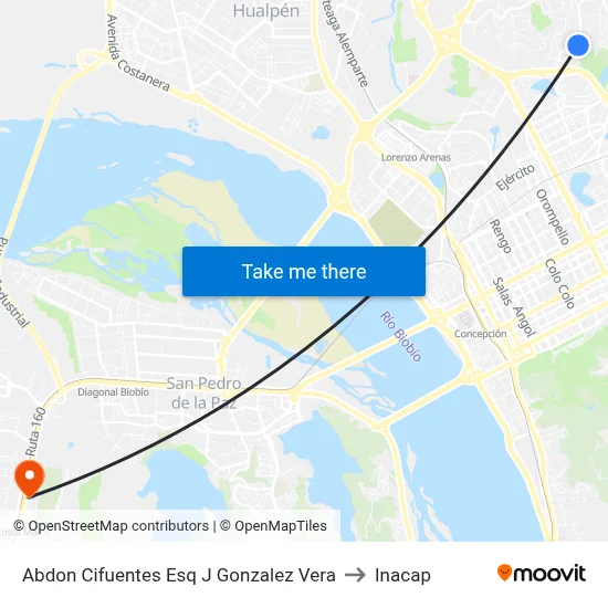 Abdon Cifuentes Esq J Gonzalez Vera to Inacap map