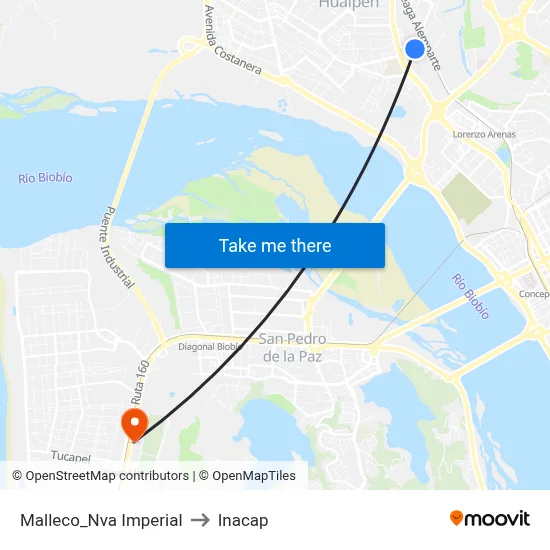 Malleco_Nva Imperial to Inacap map