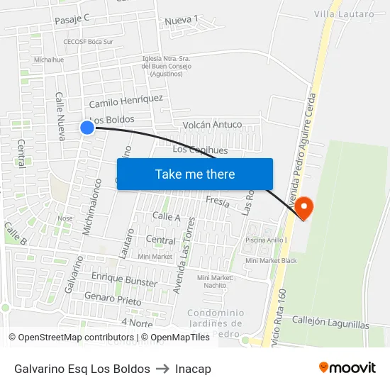 Galvarino Esq Los Boldos to Inacap map