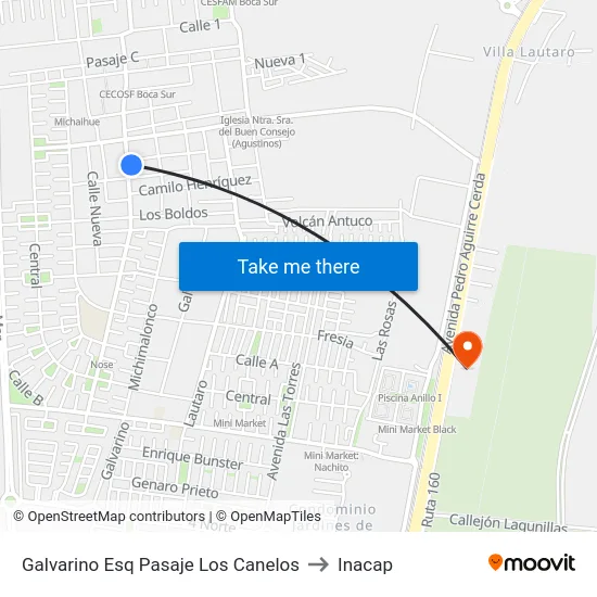 Galvarino Esq Pasaje Los Canelos to Inacap map