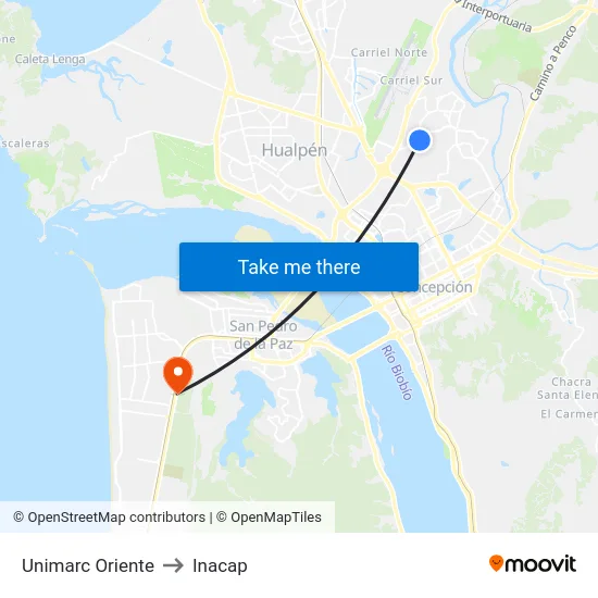 Unimarc  Oriente to Inacap map
