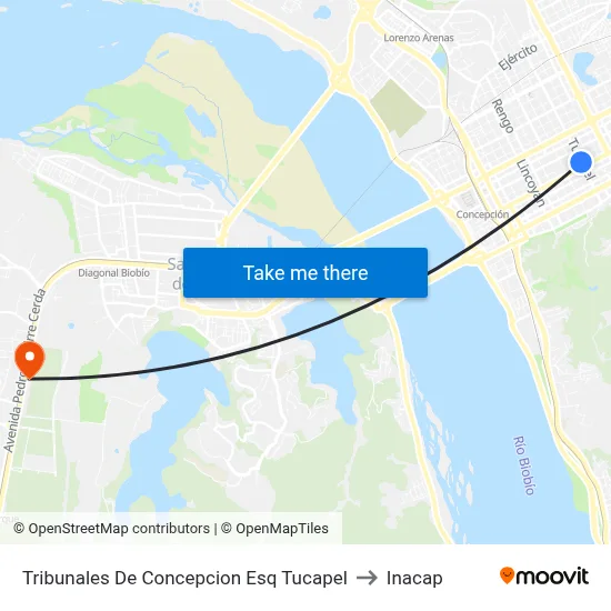 Tribunales De Concepcion Esq Tucapel to Inacap map